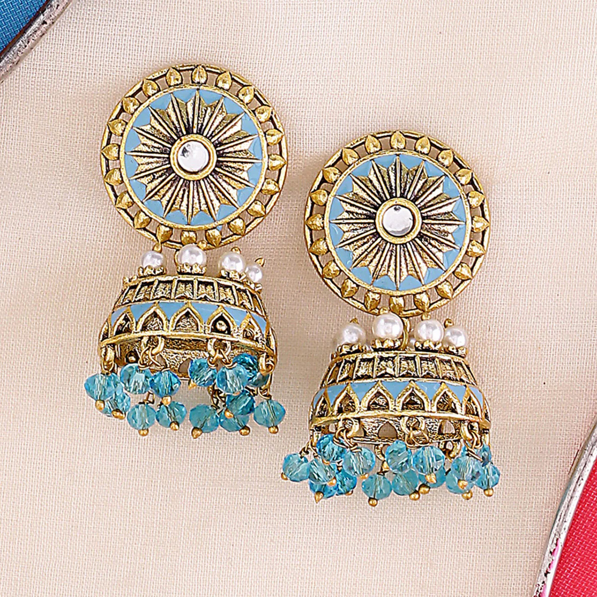 Gwalior Dome Enameled Jhumka Earrings