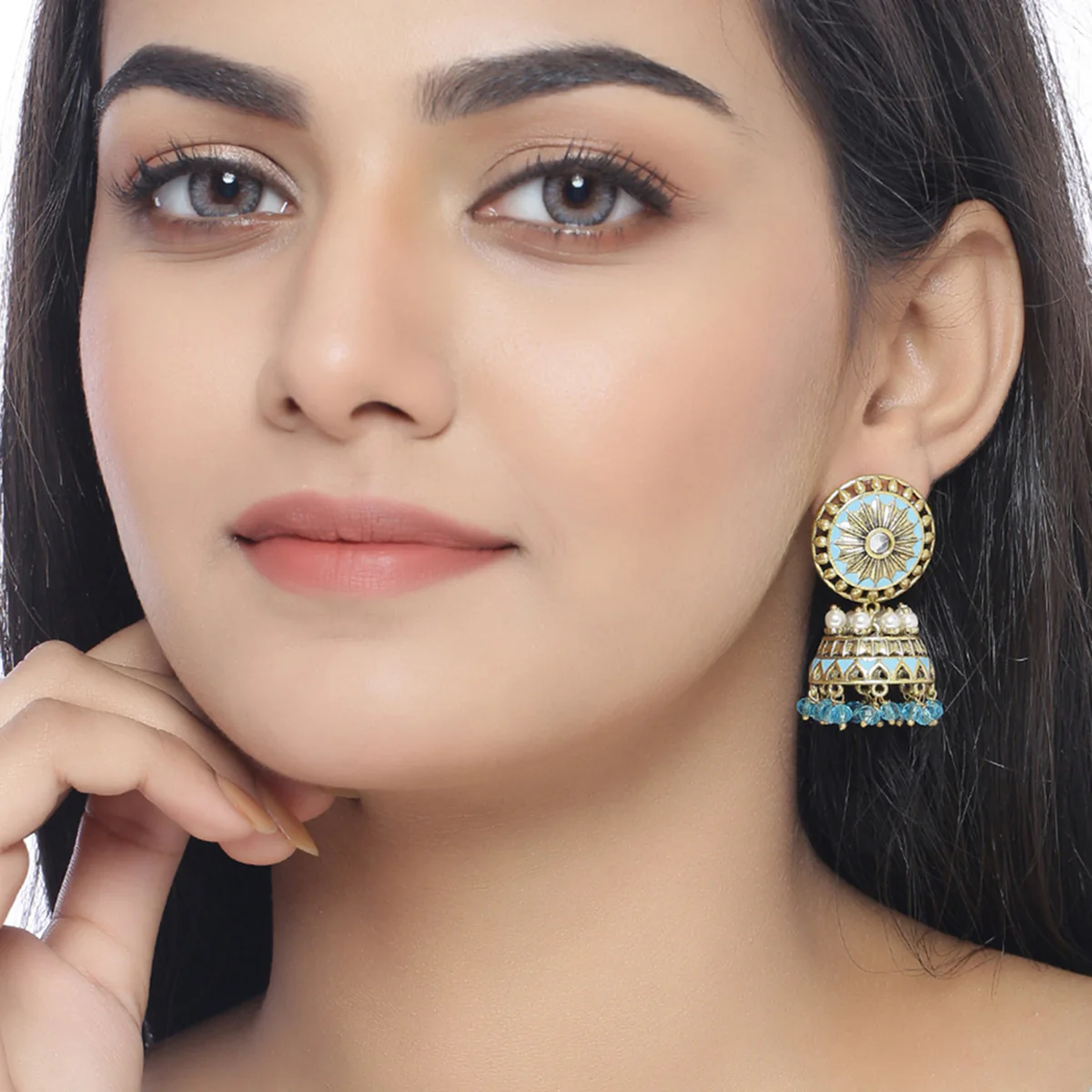 Gwalior Dome Enameled Jhumka Earrings - Image 2