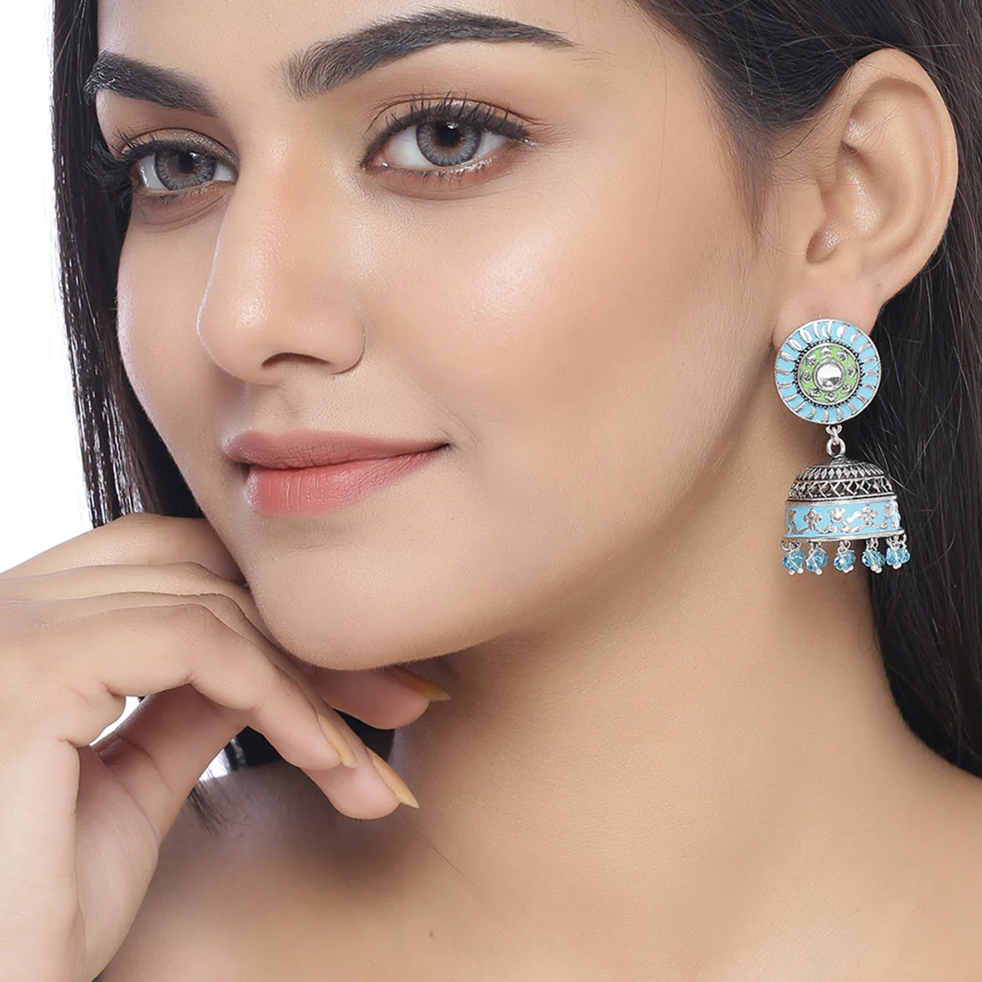 Gwalior Enameled Jhumka Drop Earrings - Image 2