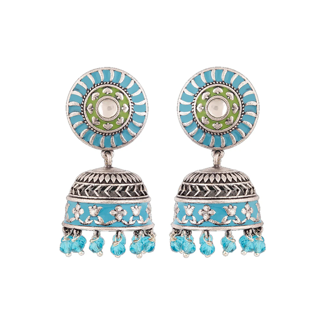 Gwalior Enameled Jhumka Drop Earrings - Image 3
