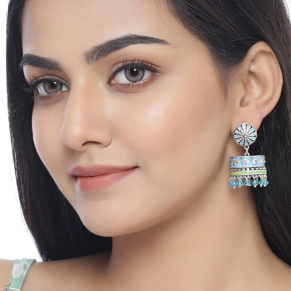 Gwalior Floral and Ethnic Motifs Embossed Earrings - Image 2