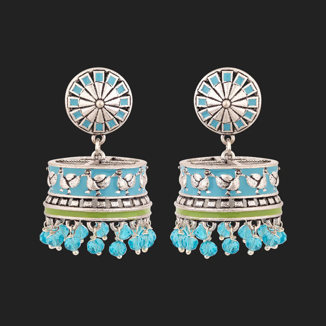 Gwalior Floral and Ethnic Motifs Embossed Earrings - Image 3