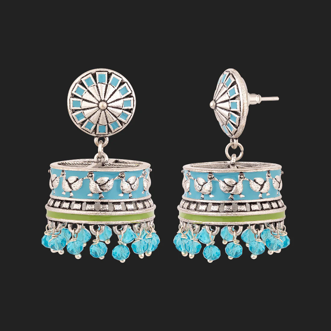 Gwalior Floral and Ethnic Motifs Embossed Earrings - Image 4