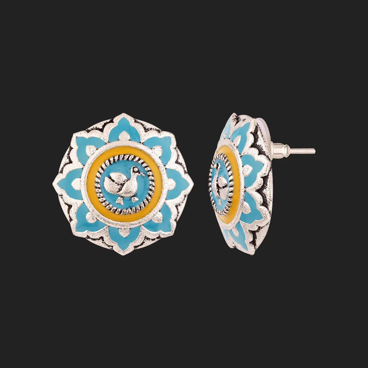 Gwalior Floral Motif Stud Earrings - Image 4