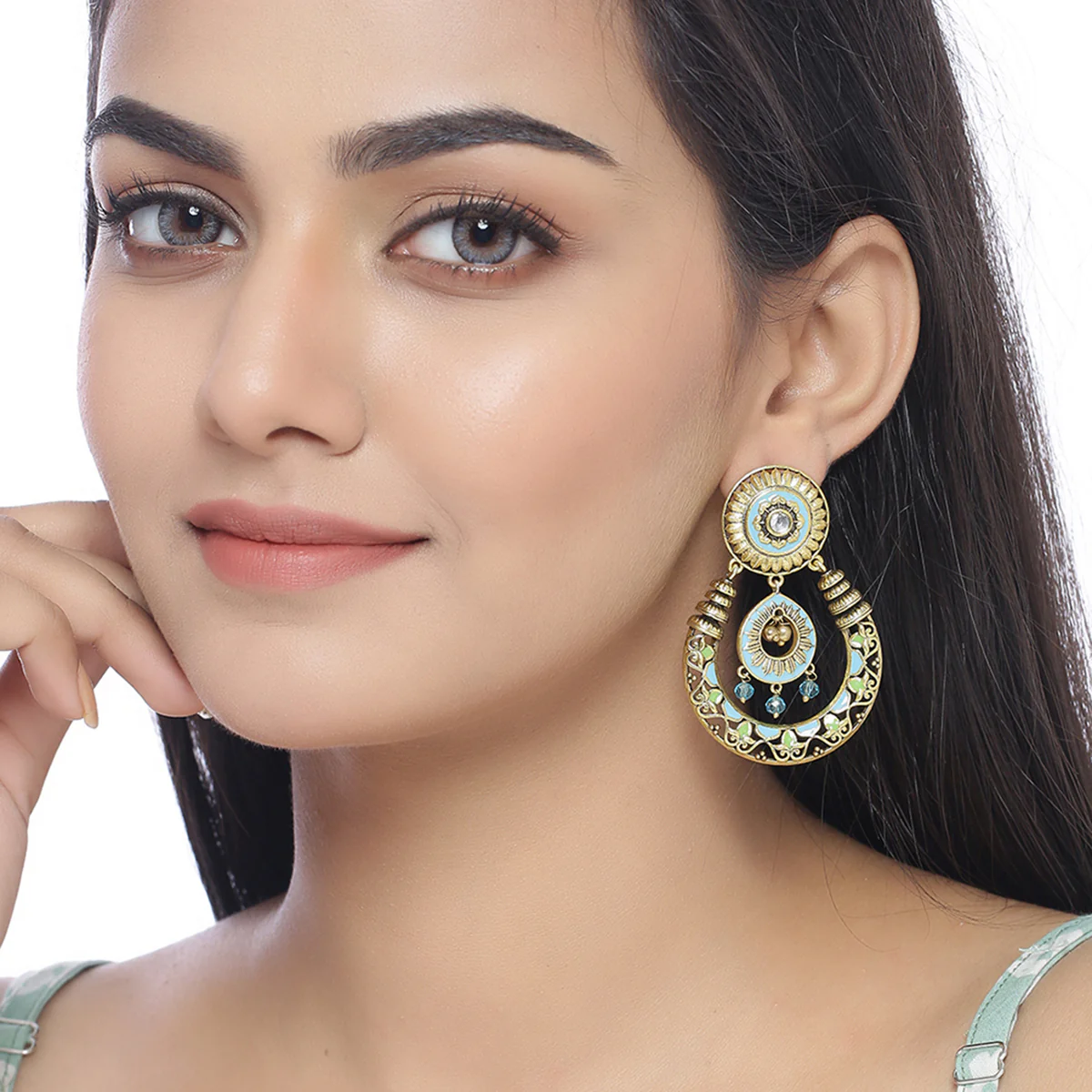 Gwalior Gold Toned Chandbali Earrings - Image 2