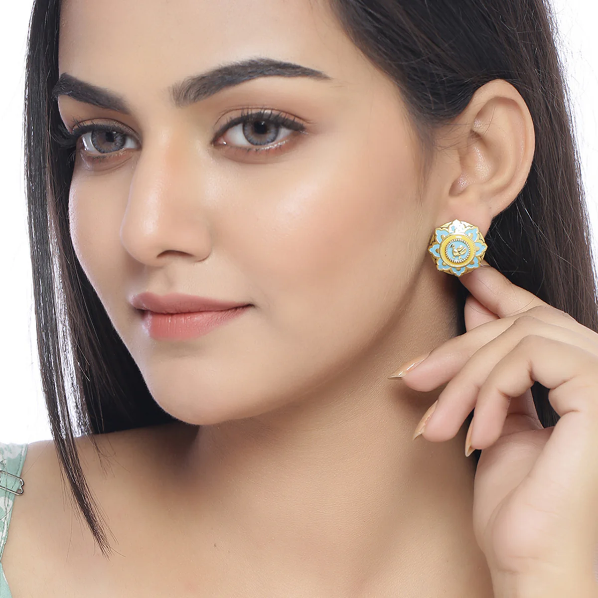 Gwalior Gold Toned Floral Stud Earrings - Image 2