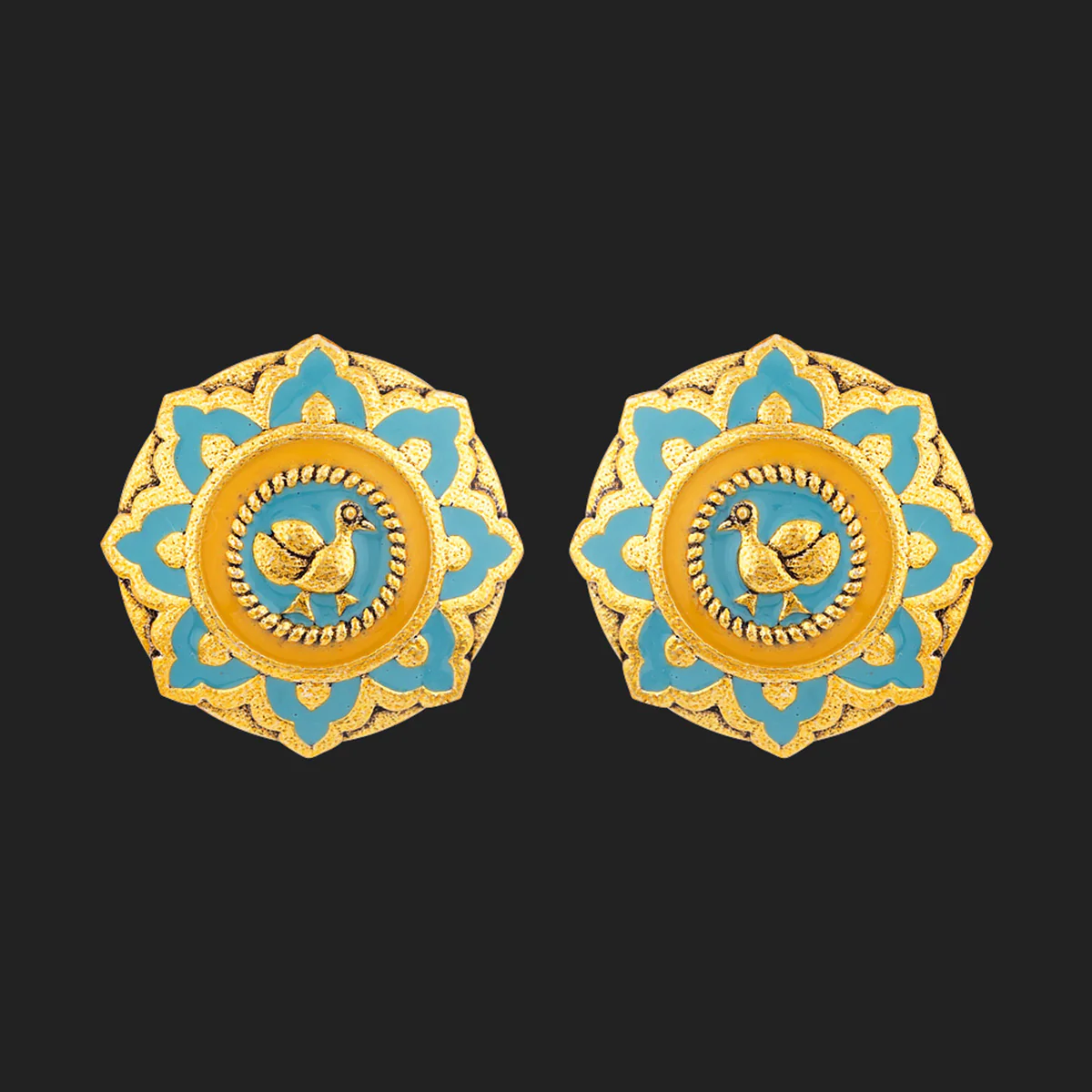 Gwalior Gold Toned Floral Stud Earrings - Image 3