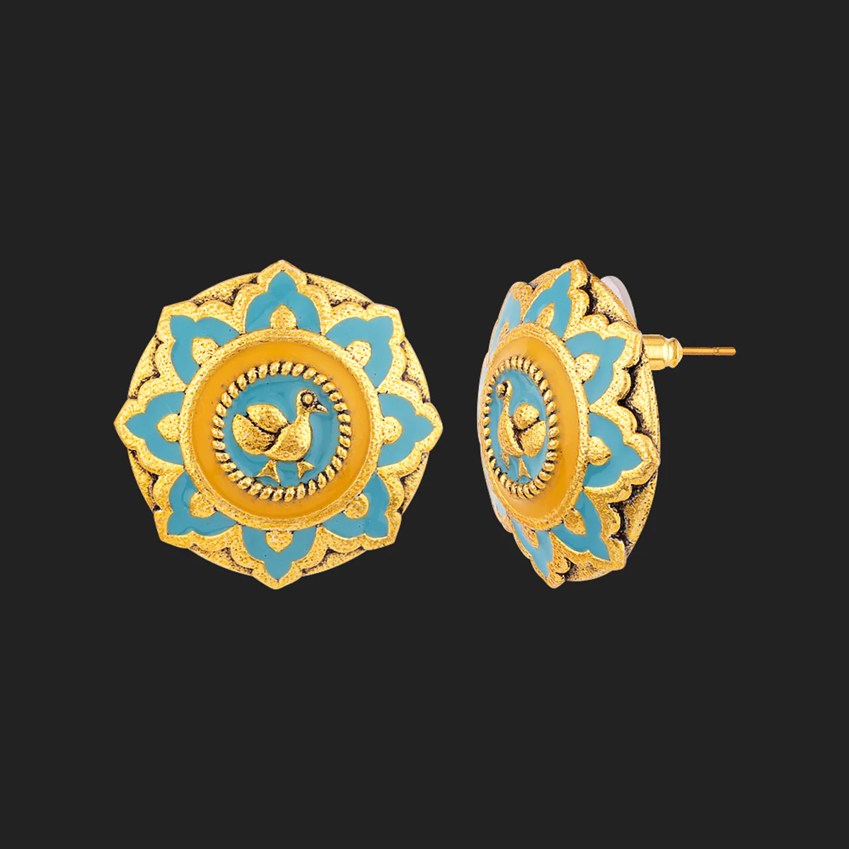 Gwalior Gold Toned Floral Stud Earrings - Image 4