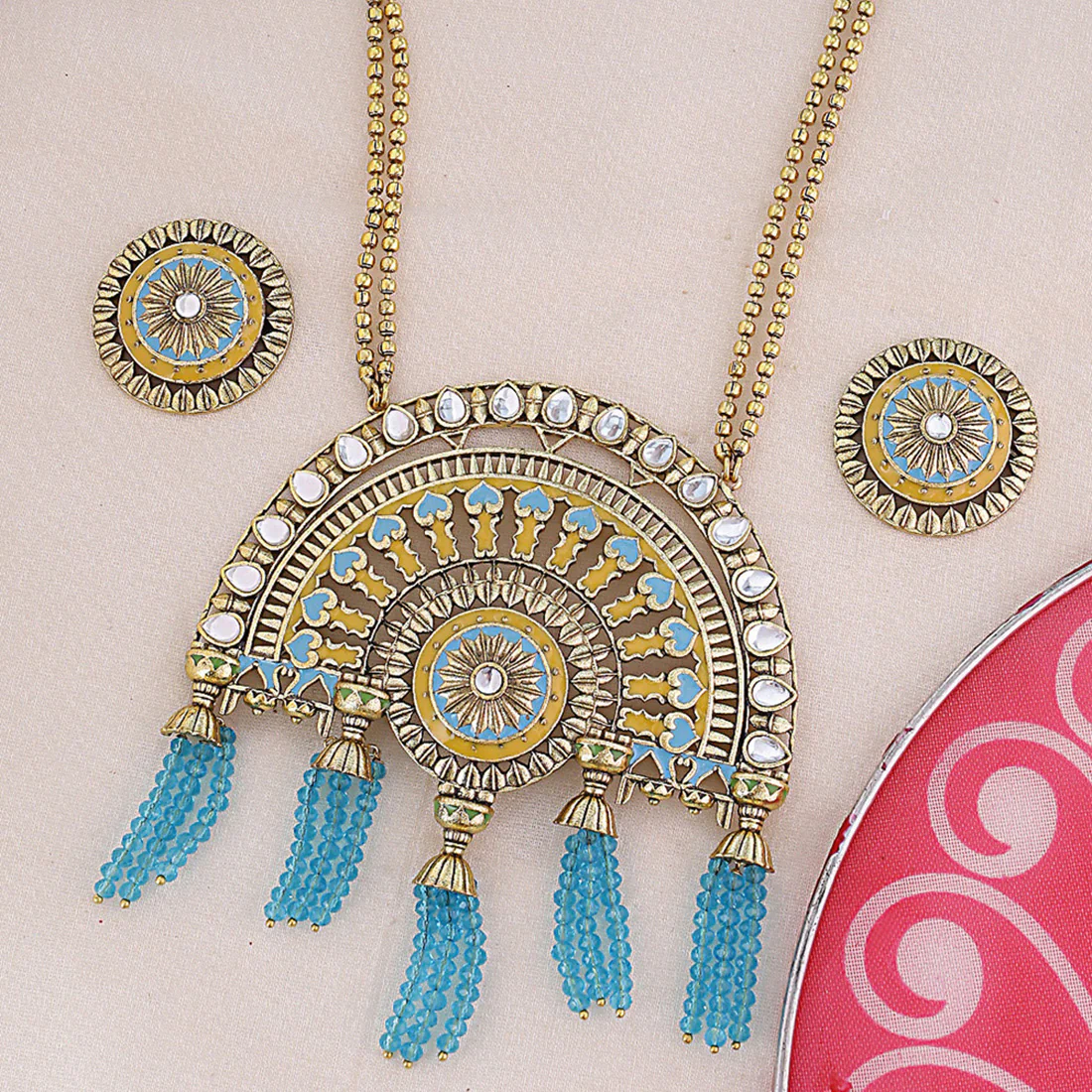 Gwalior Gold Toned Half-Dome Necklace Set
