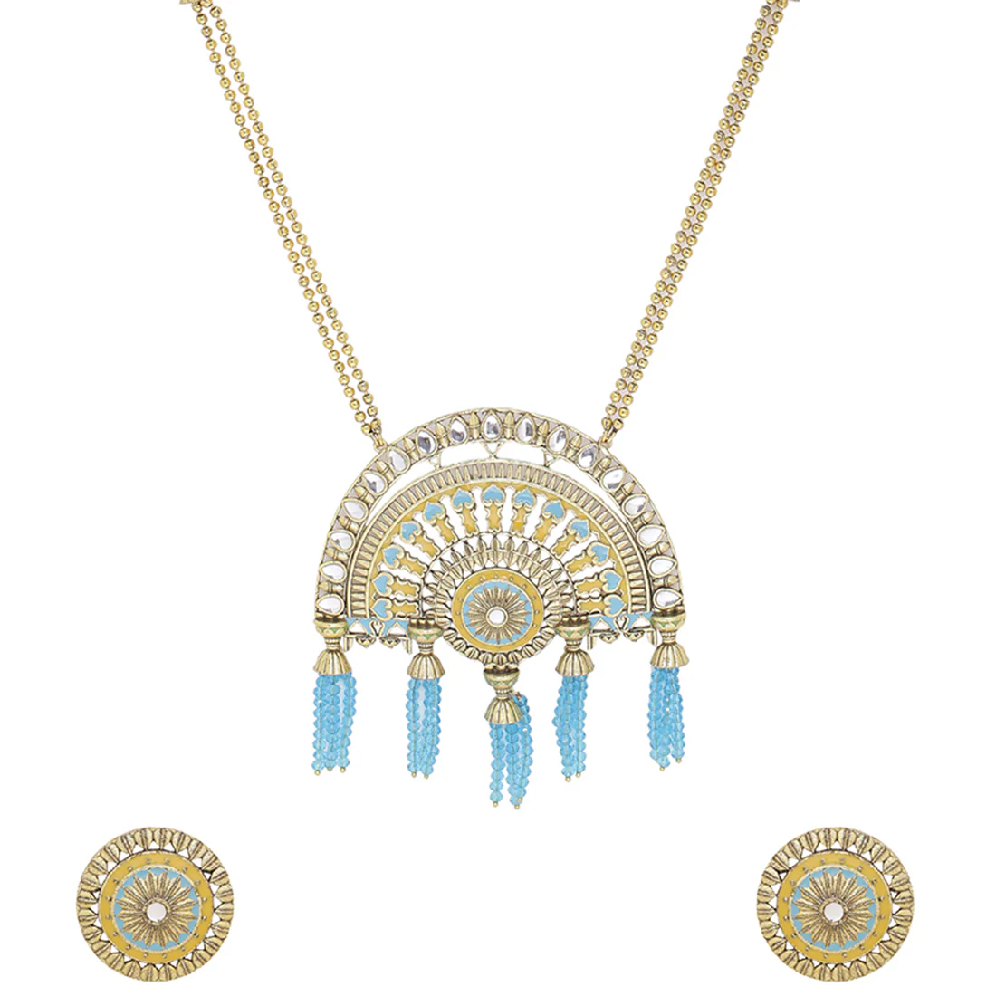 Gwalior Gold Toned Half-Dome Necklace Set - Image 3