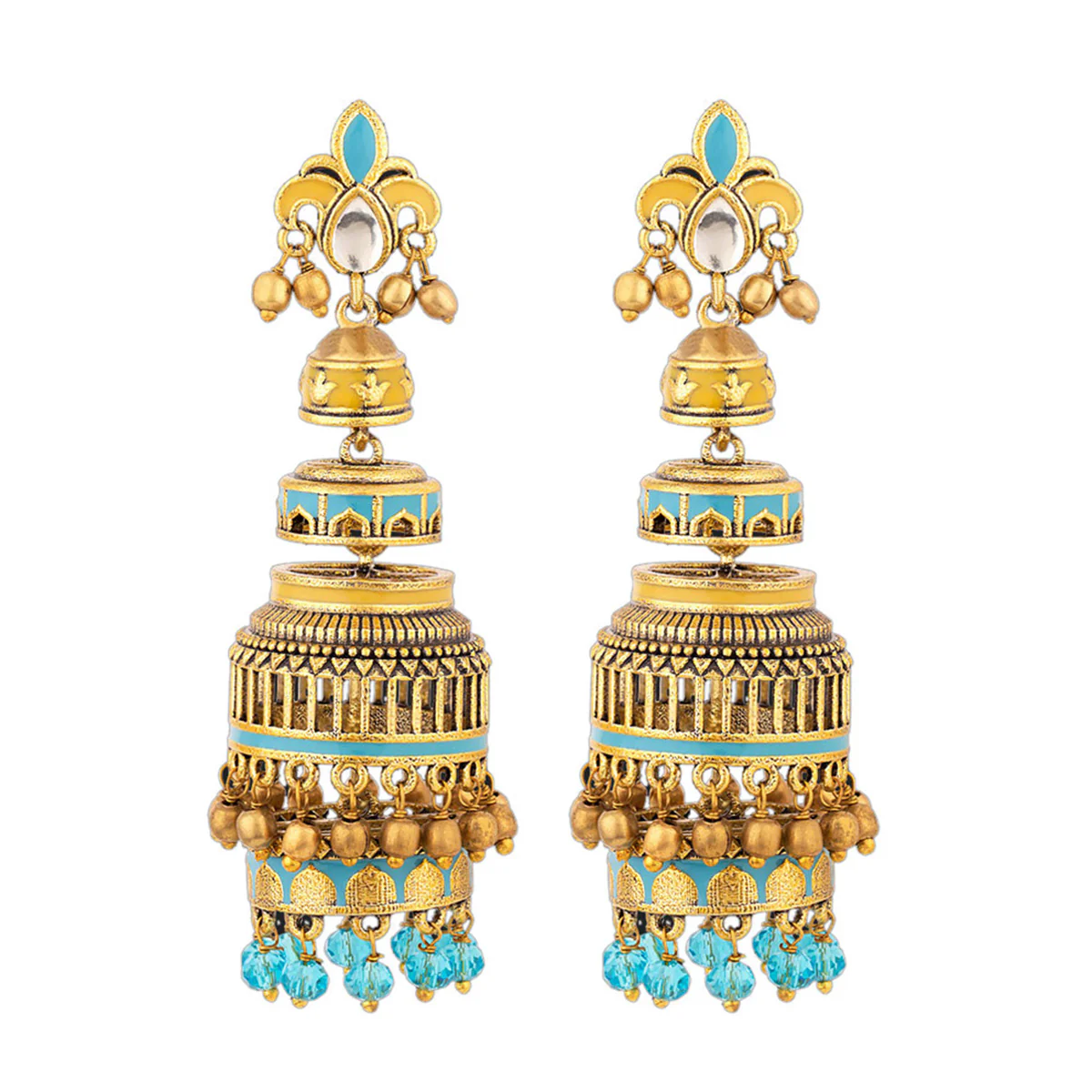 Gwalior Gold Toned Layered Jhumka Earrings - Image 3