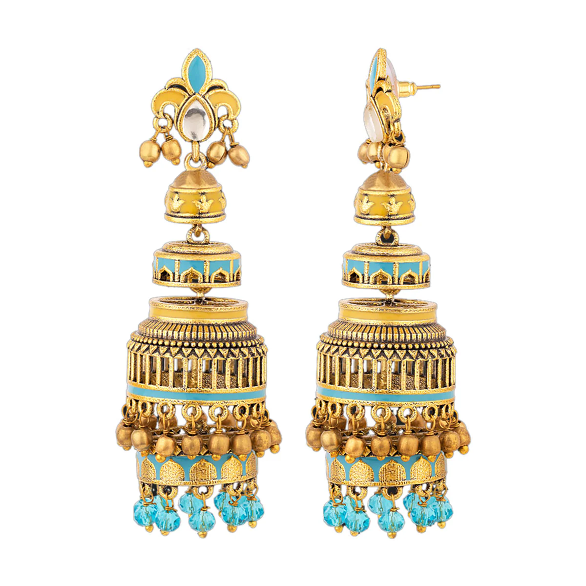 Gwalior Gold Toned Layered Jhumka Earrings - Image 4