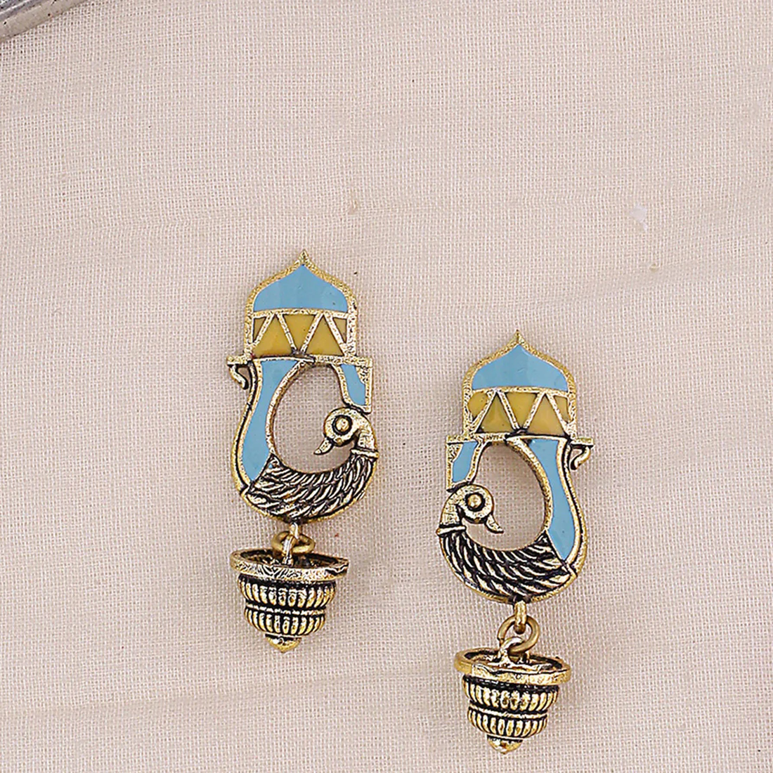 Gwalior Gold Toned Peacock Motif Earrings