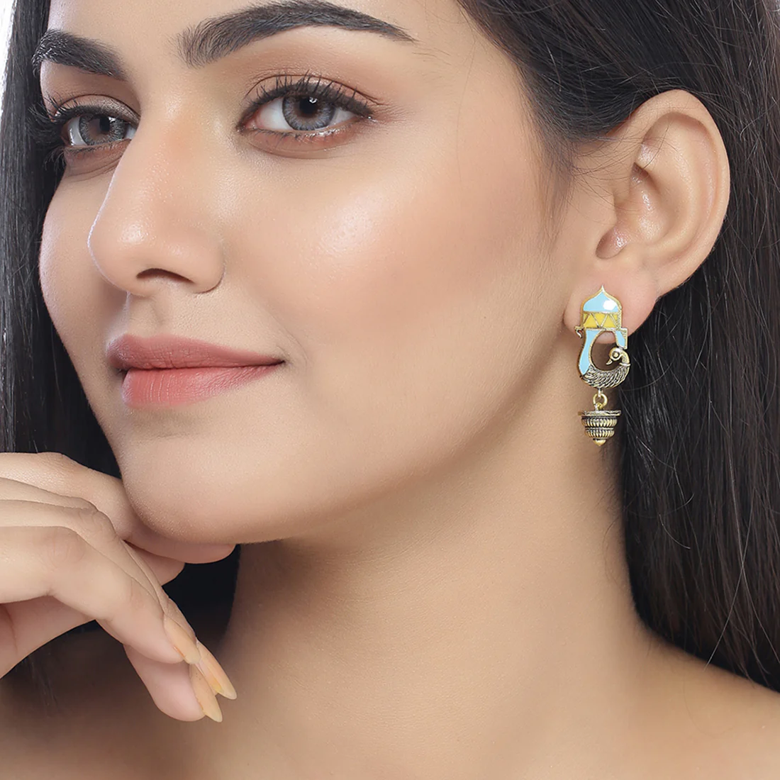 Gwalior Gold Toned Peacock Motif Earrings - Image 2