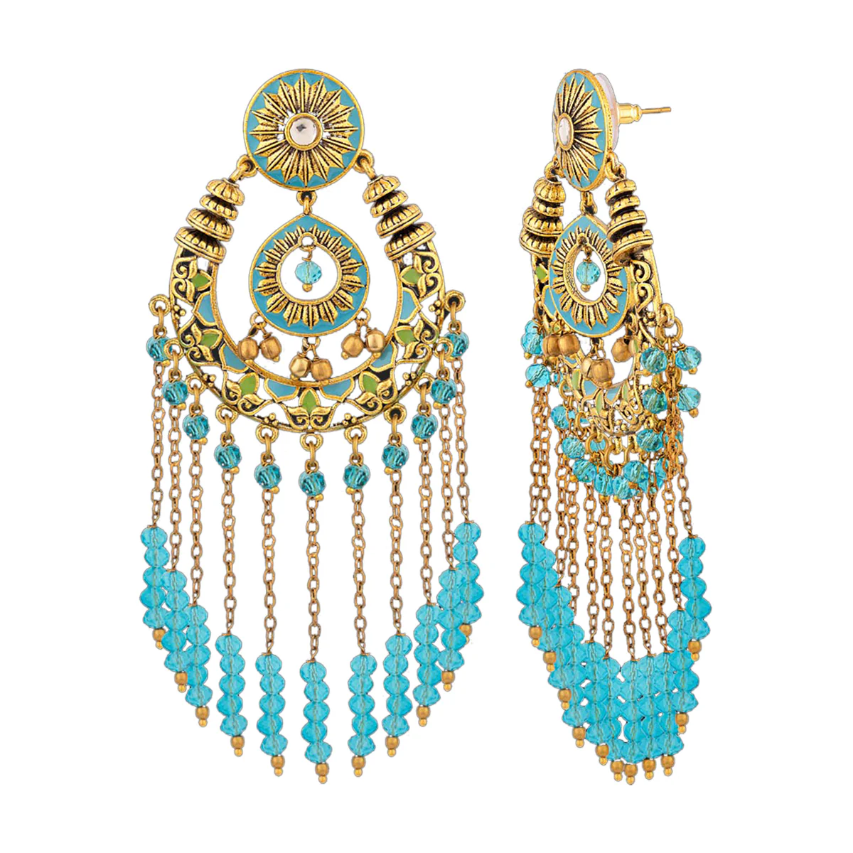 Gwalior Tassels Drop Chandbali Earrings - Image 3