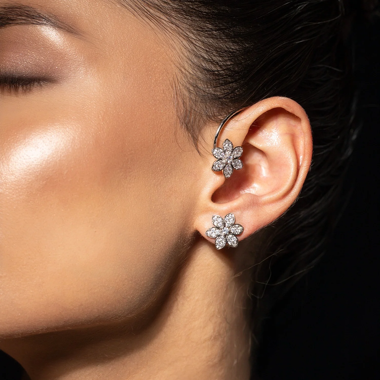 Halo Essence Brilliance Interchangeable Floral Ear Cuff Earrings - Image 2