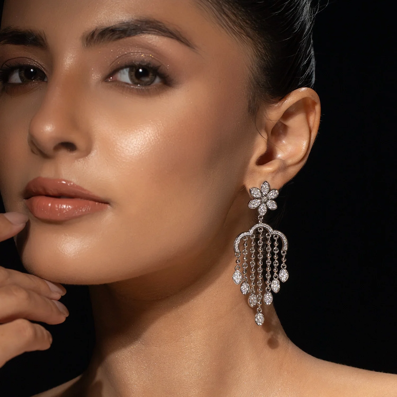 Halo Essence Floral Dangler Earrings - Image 2