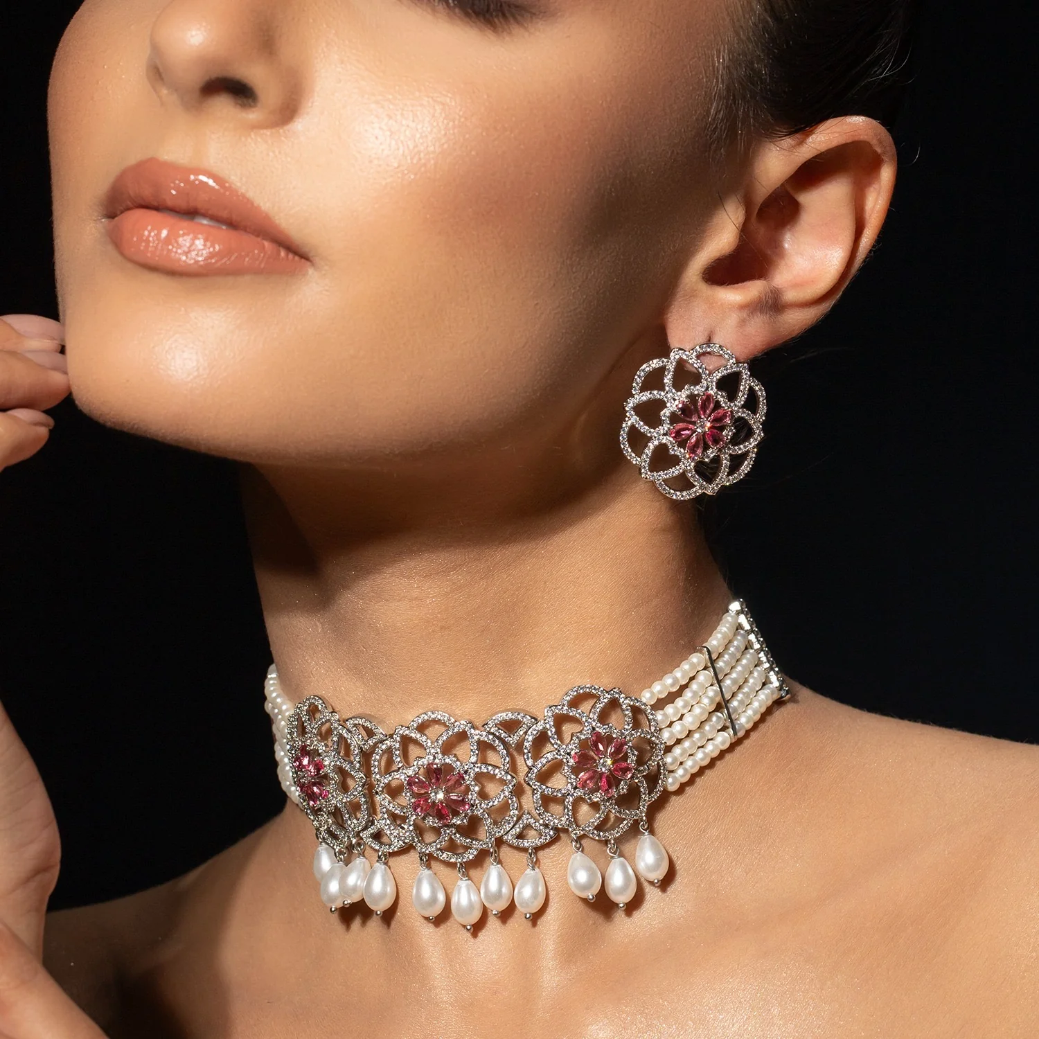 Halo Essence Mandala Floral Choker Necklace Set - Image 2