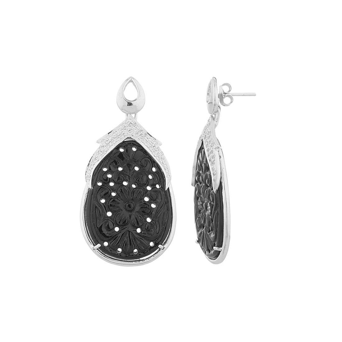 Hand Carved Black Onyx and Sterling Silver Pendant set. - Image 2