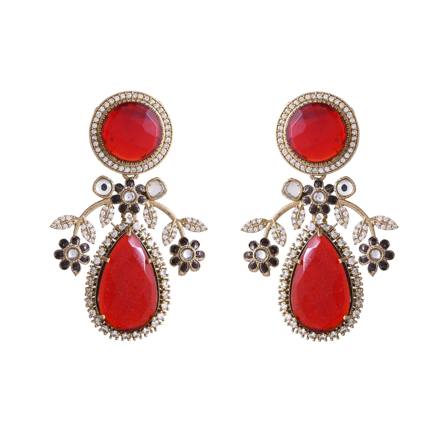 Hasli Elegant Red Kundan-Studded Golden Necklace Set - Image 5