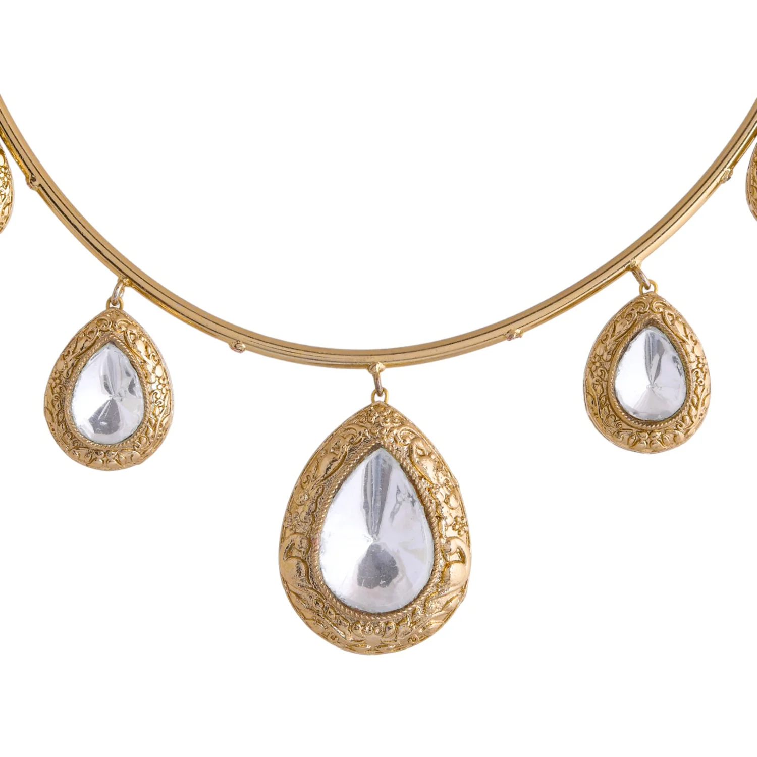 Hasli Elegant White Kundan-Studded Golden Necklace Set - Image 5