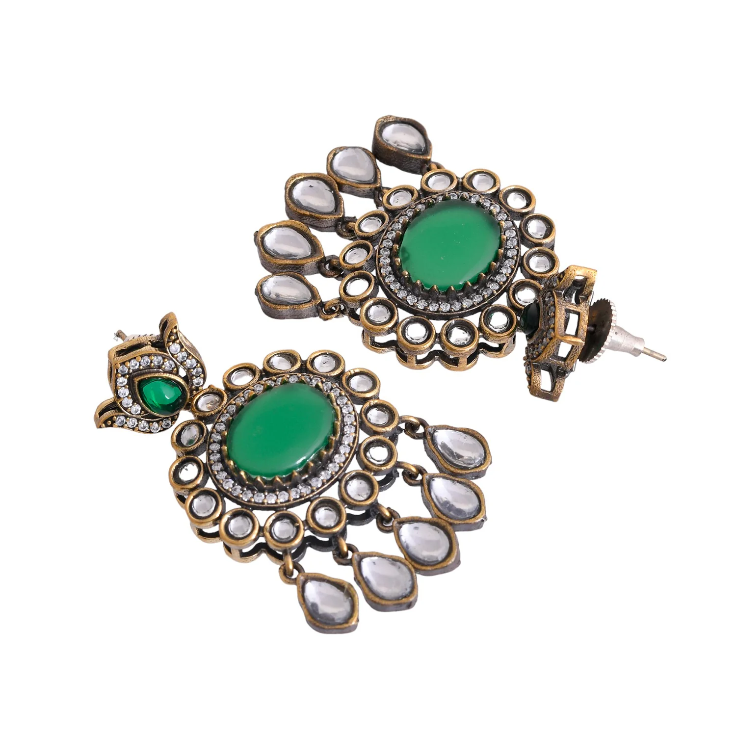 Hasli Ethereal Elegance Green Kundan Studded Gold Necklace Set - Image 6