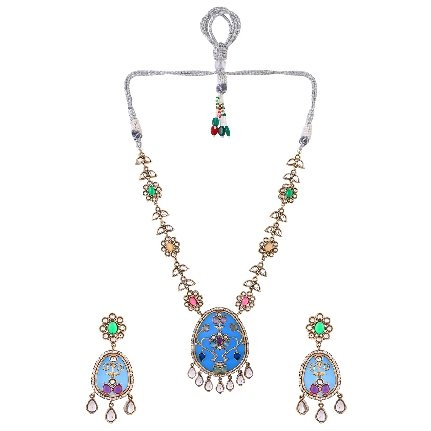 Hasli Floral Elegance Multi-Coloured Kundan Necklace Set - Image 3