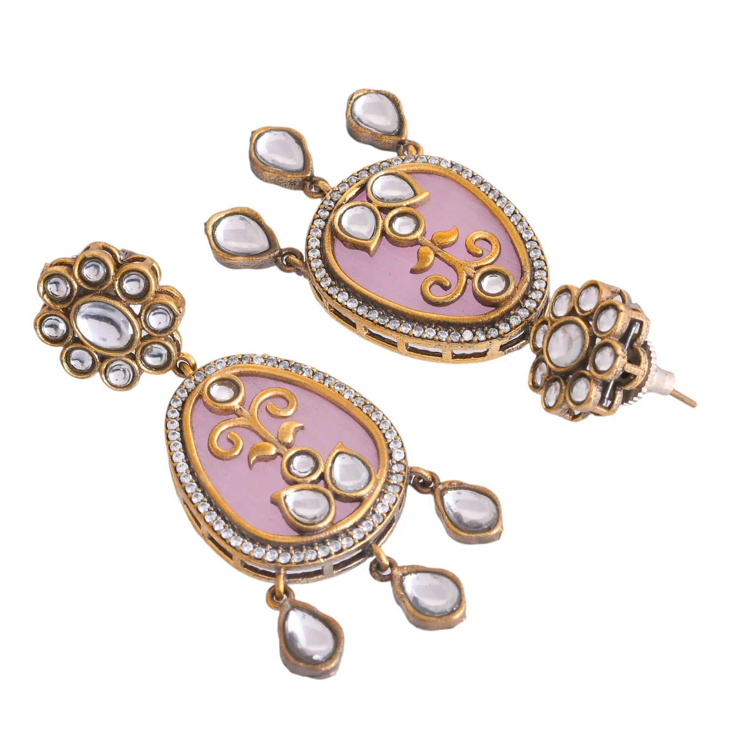 Hasli Floral Elegance Pink Kundan Necklace Set - Image 6