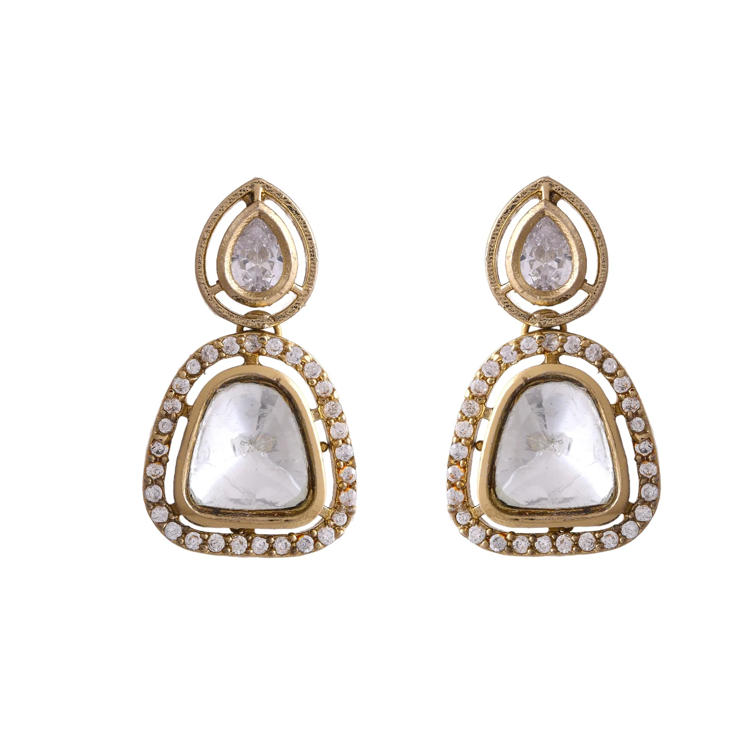 Hasli Statement Blue And White Kundan-Studded Golden Necklace Set - Image 5