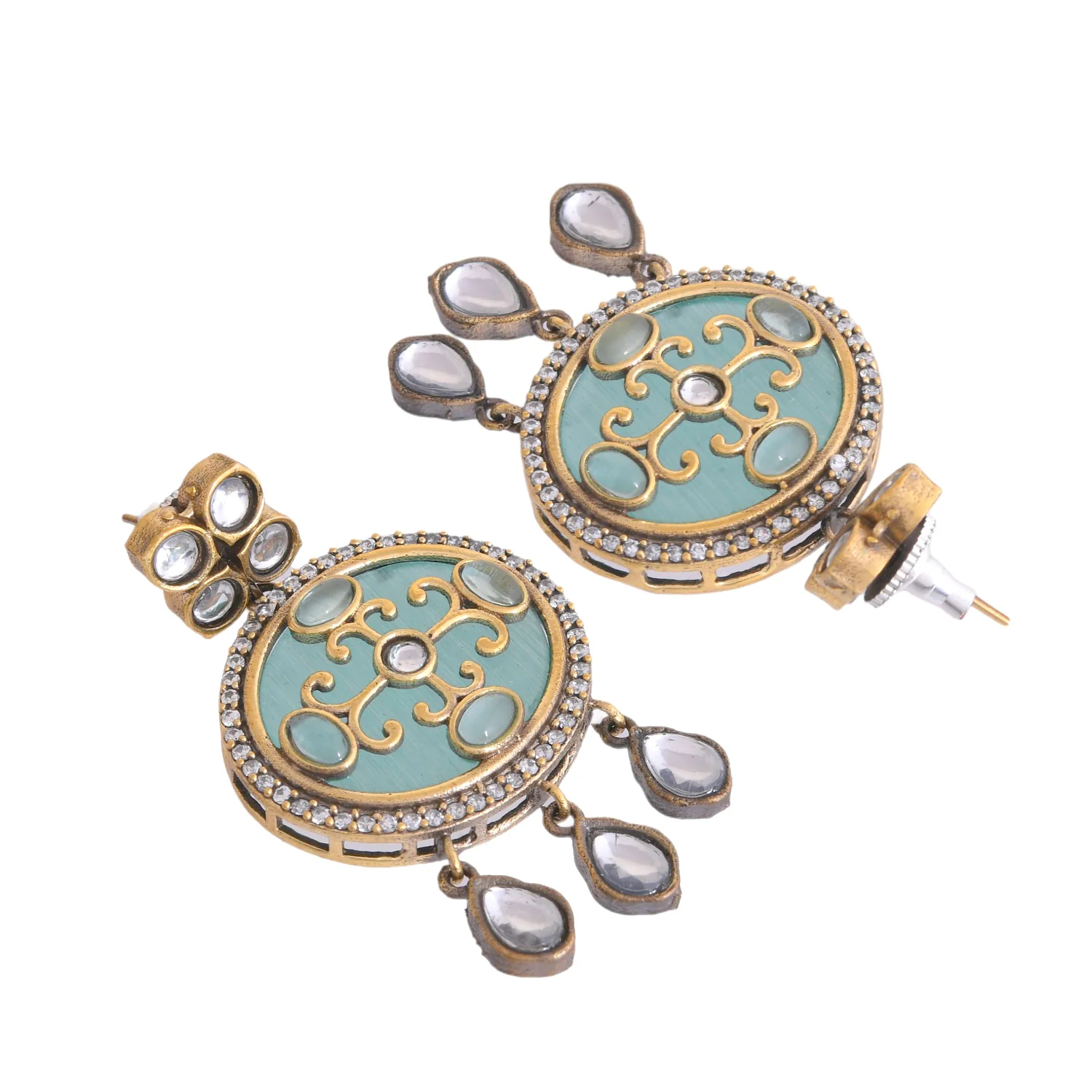 Hasli Teardrop Elegance Green Gold Kundan Necklace Set - Image 6