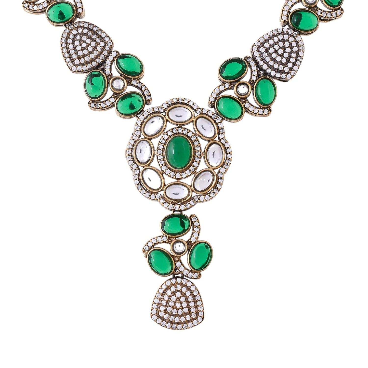 Hasli Timeless Elegance Green Gold Kundan Necklace Set - Image 4