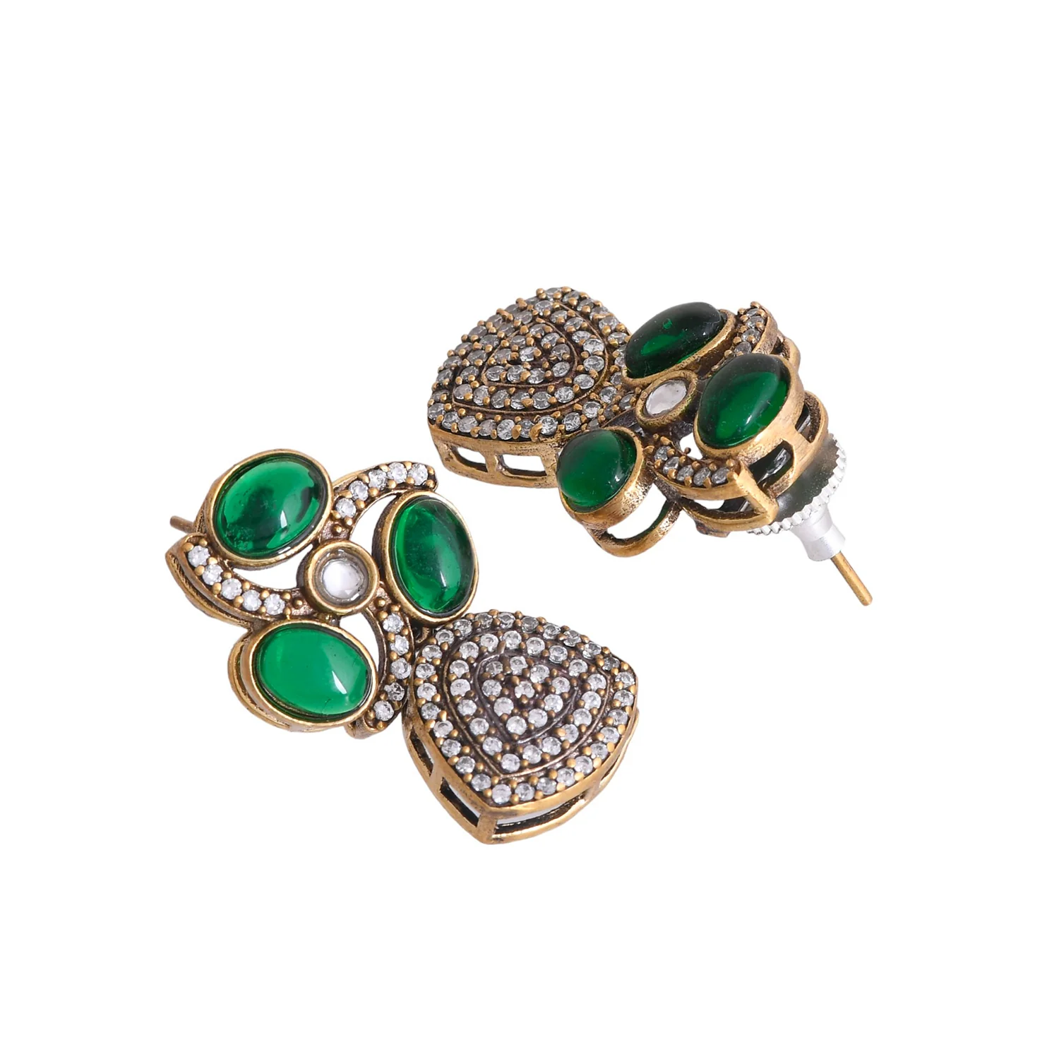 Hasli Timeless Elegance Green Gold Kundan Necklace Set - Image 6