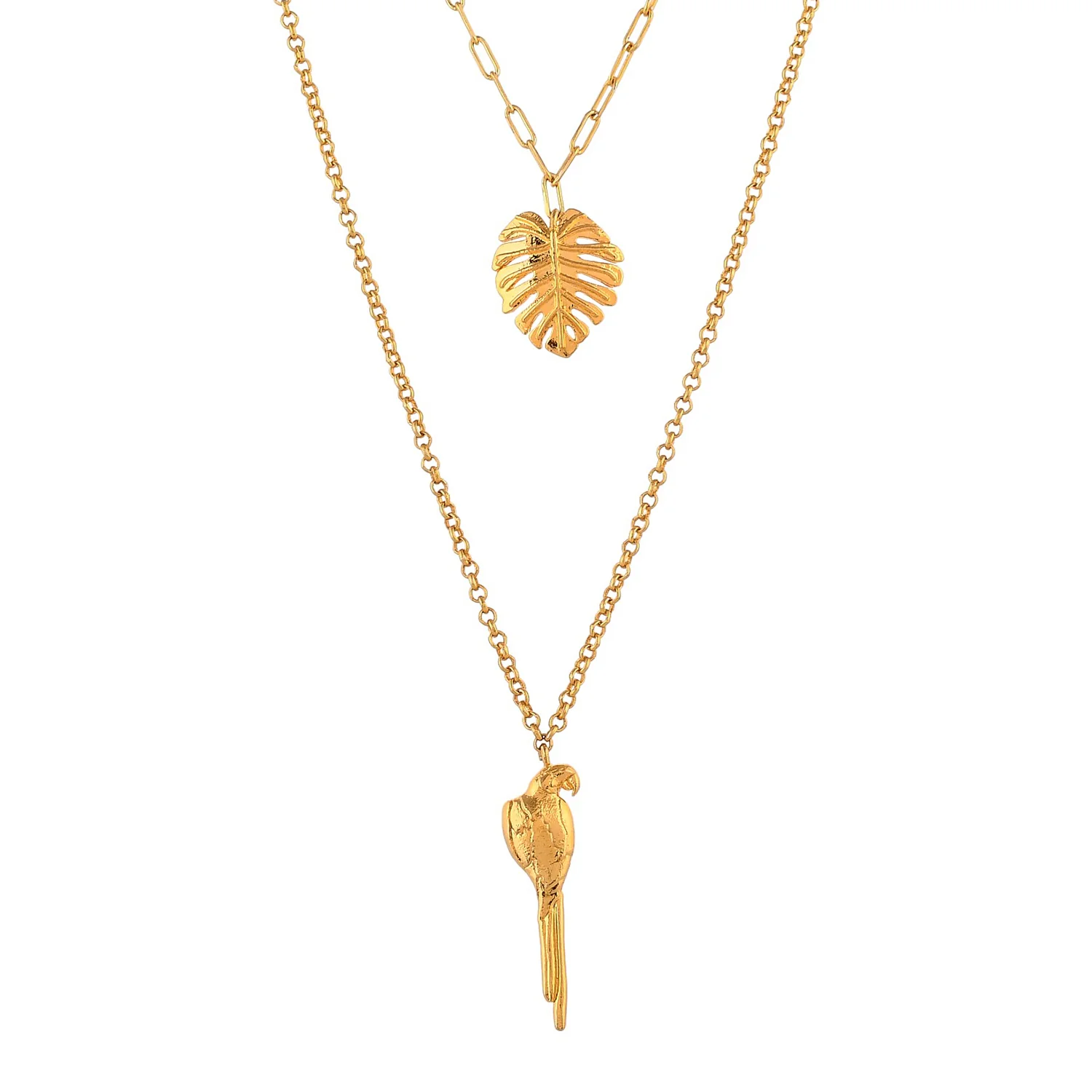 Hawaii Double-Layered Monstera And Tropical Bird Necklace - Image 3