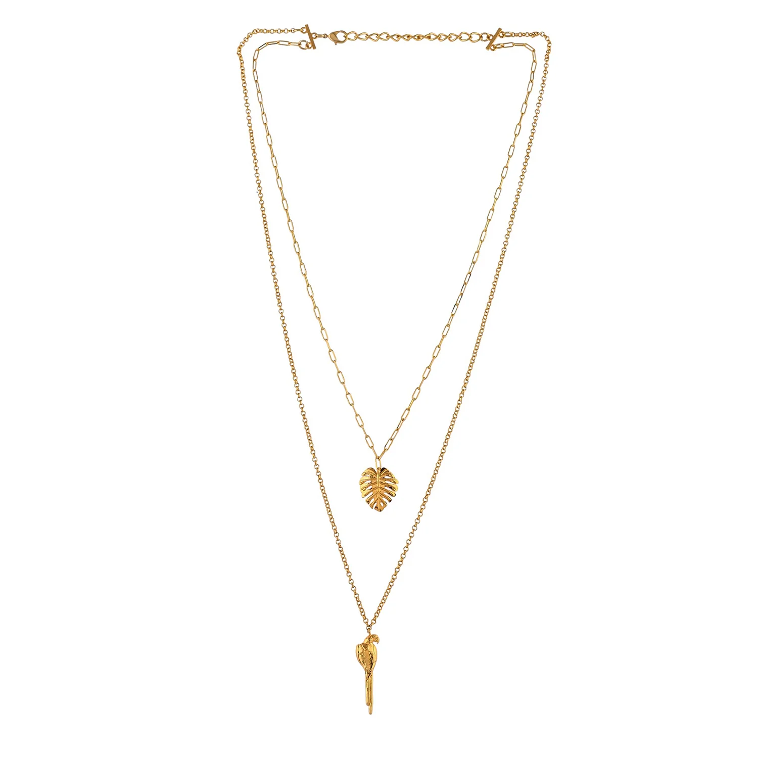 Hawaii Double-Layered Monstera And Tropical Bird Necklace - Image 4