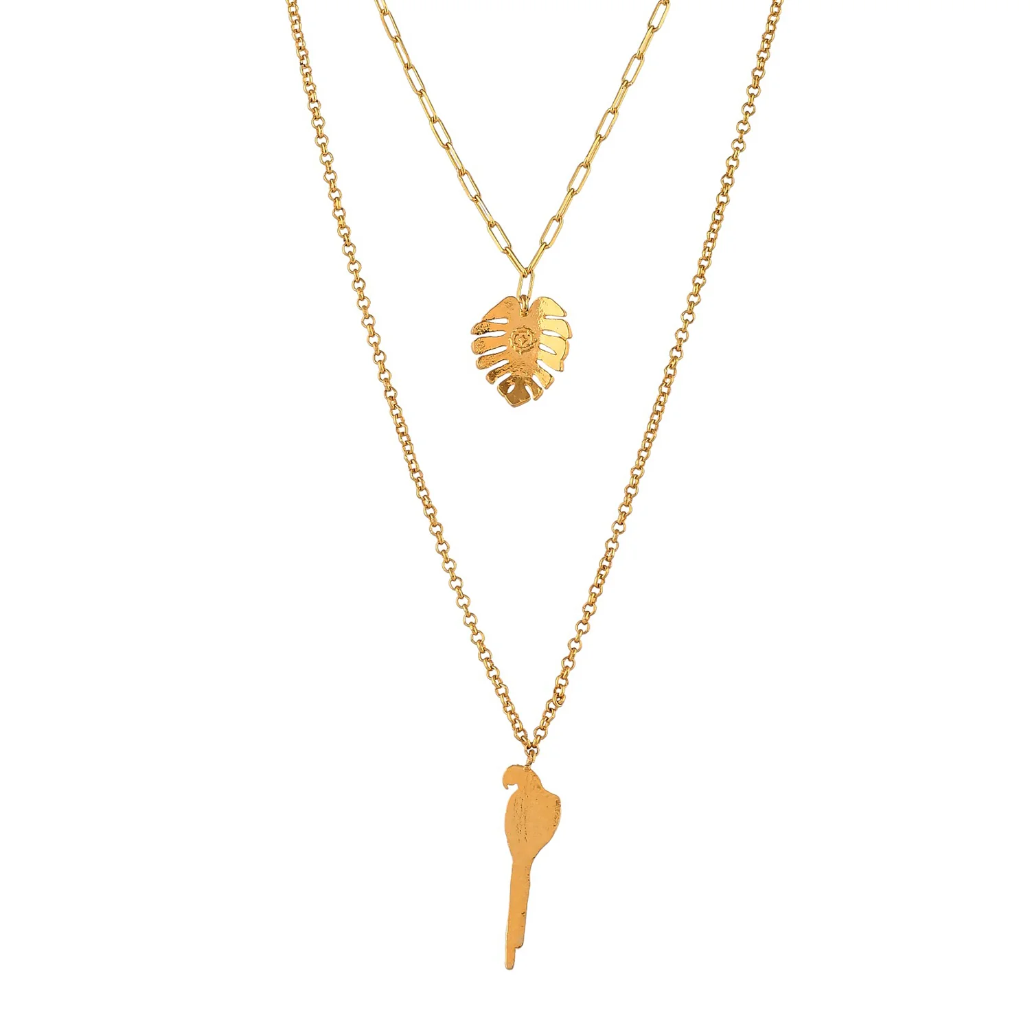 Hawaii Double-Layered Monstera And Tropical Bird Necklace - Image 5