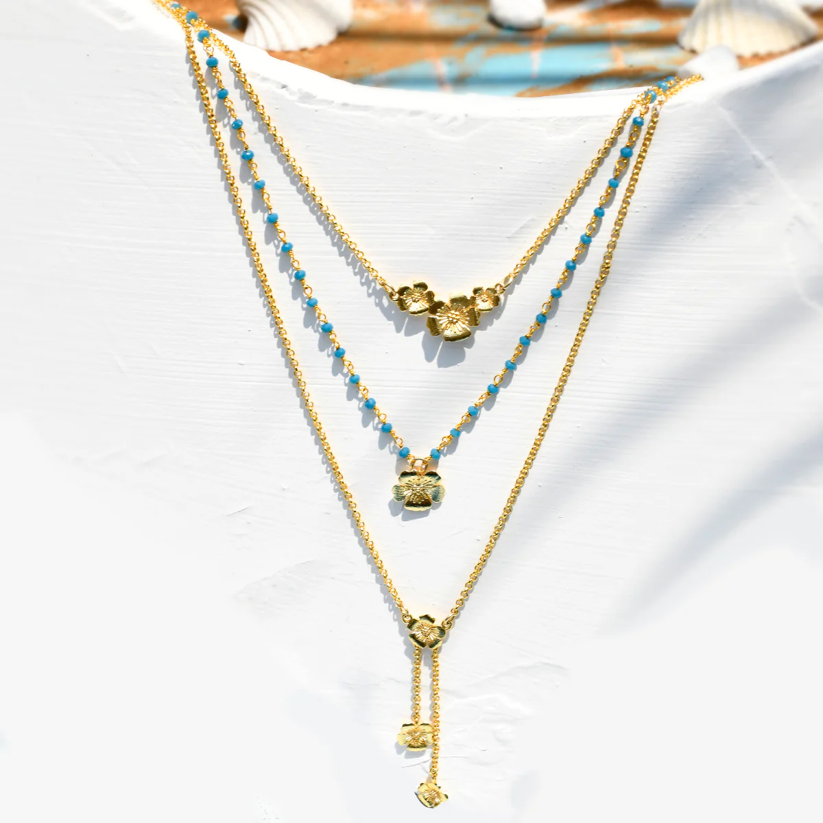Hawaii Hibiscus Multi-Layered Necklace