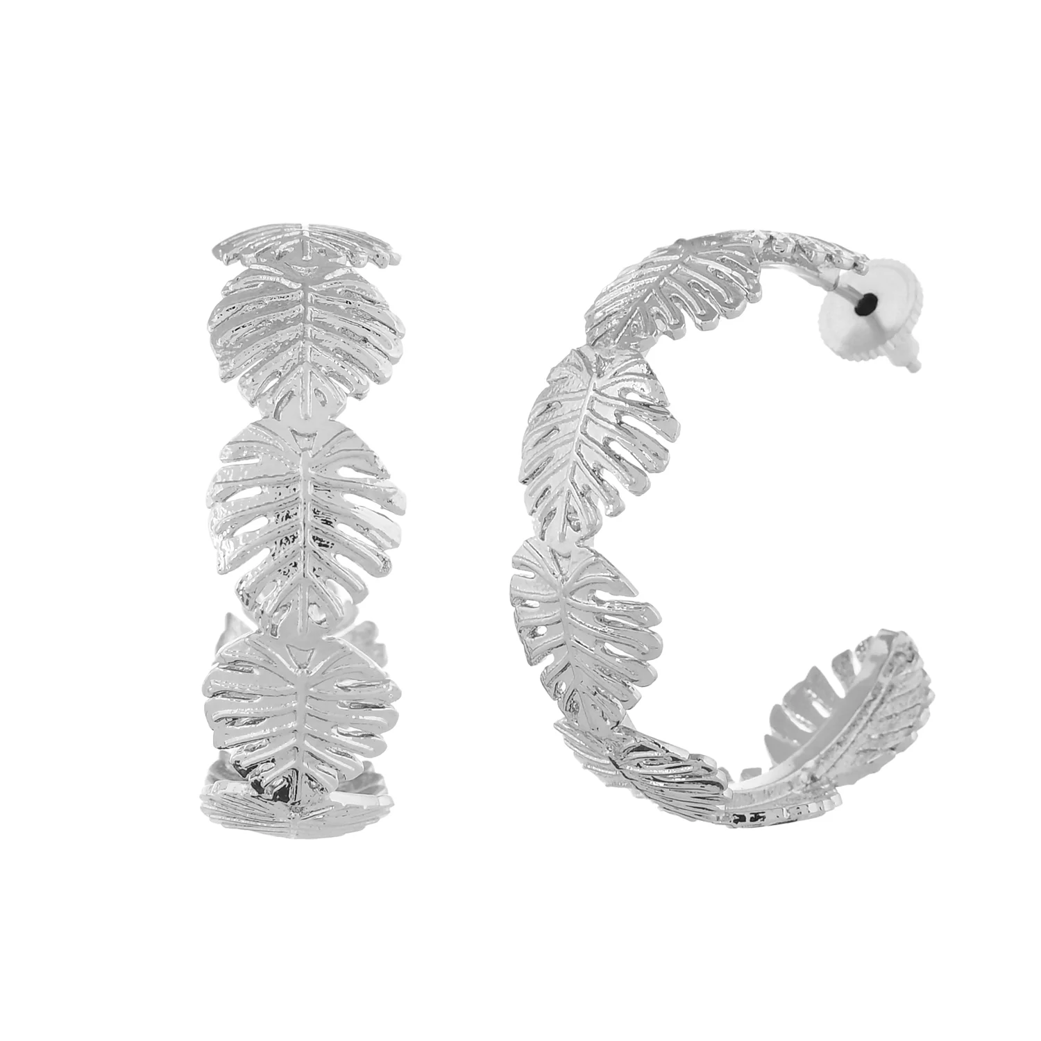 Hawaii Monstera Silver Hoops - Image 3