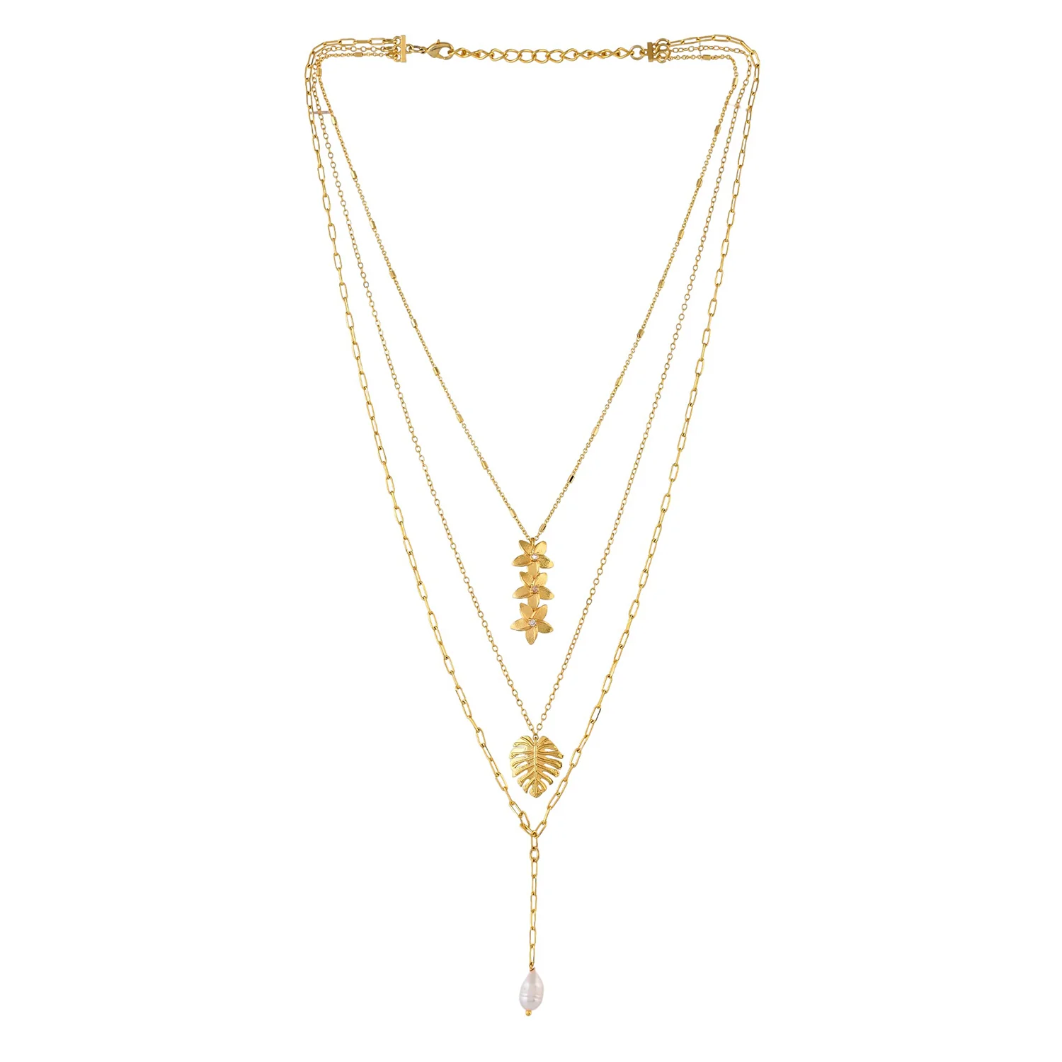 Hawaii Multi-Layered Plumeria Pearl Drop Necklace - Image 4
