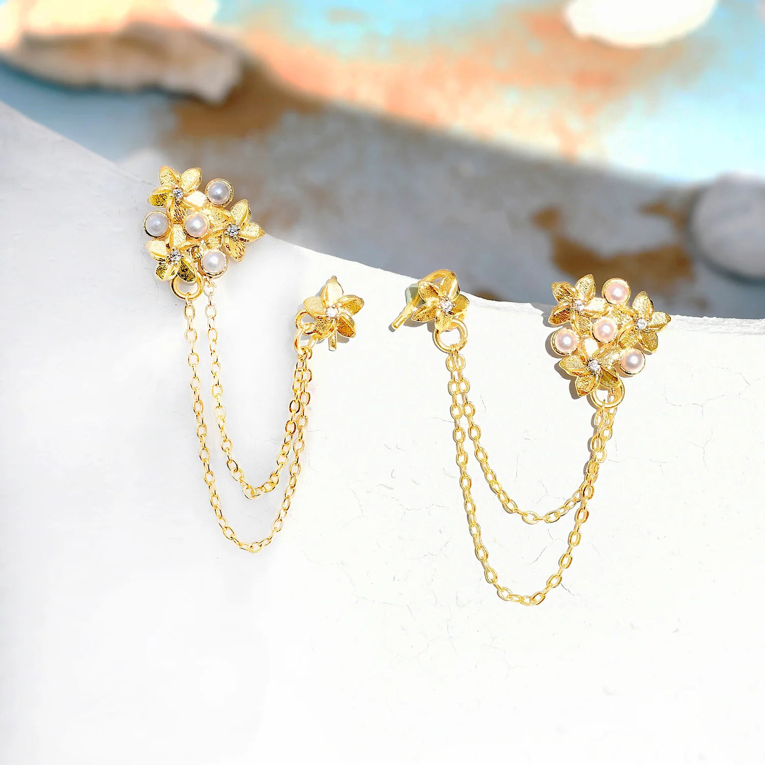 Hawaii Plumeria Pearl Bejoran Earrings
