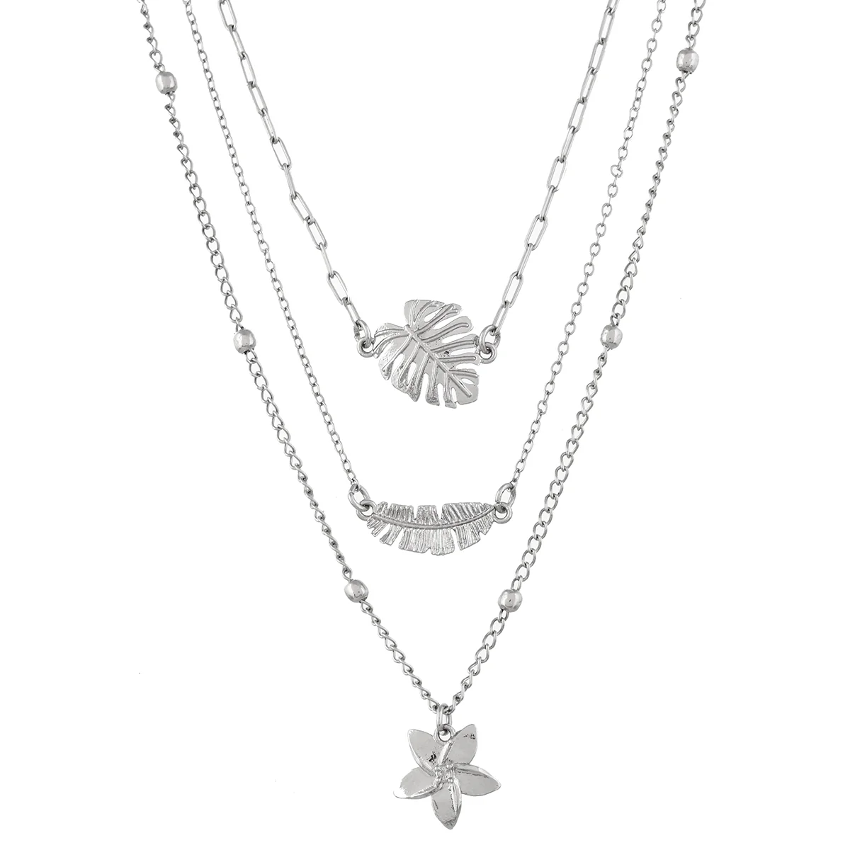 Hawaii Tropical Flora Multi-Layered Silver Necklace - Image 3