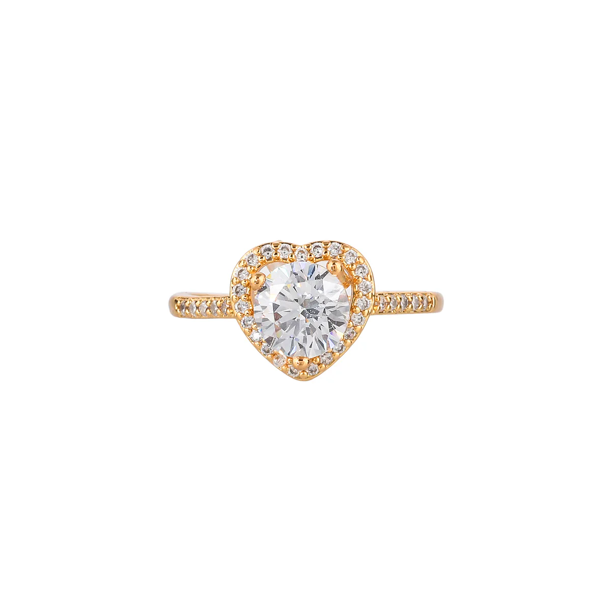 Heart Round Cut Zircon Adorned Gold Plated Brass Ring - Image 3