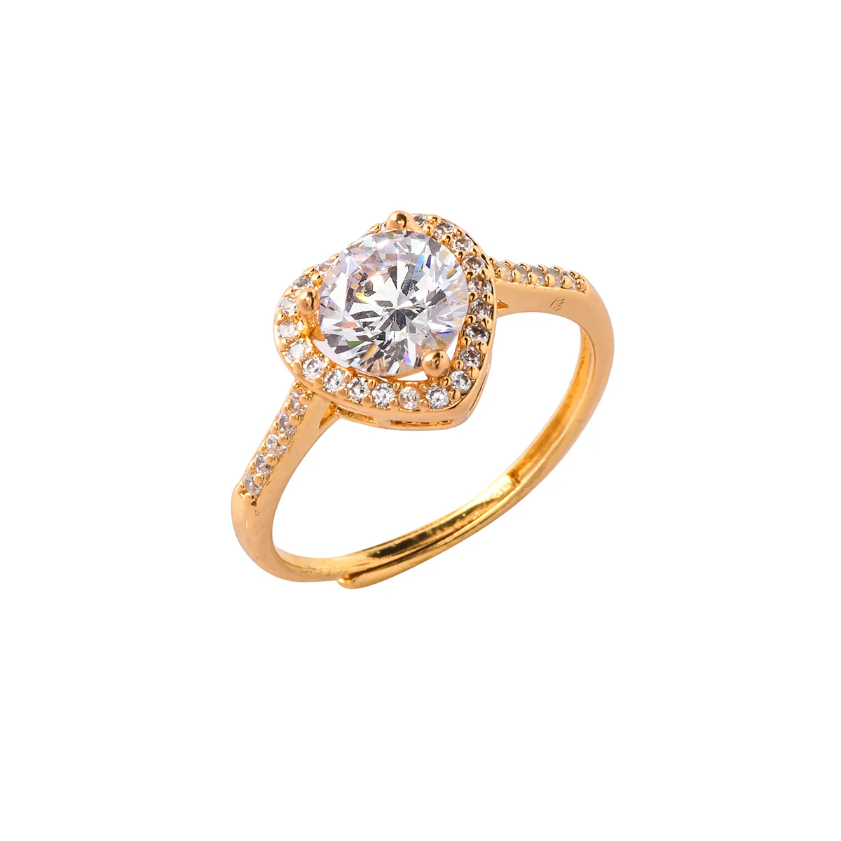 Heart Round Cut Zircon Adorned Gold Plated Brass Ring - Image 4