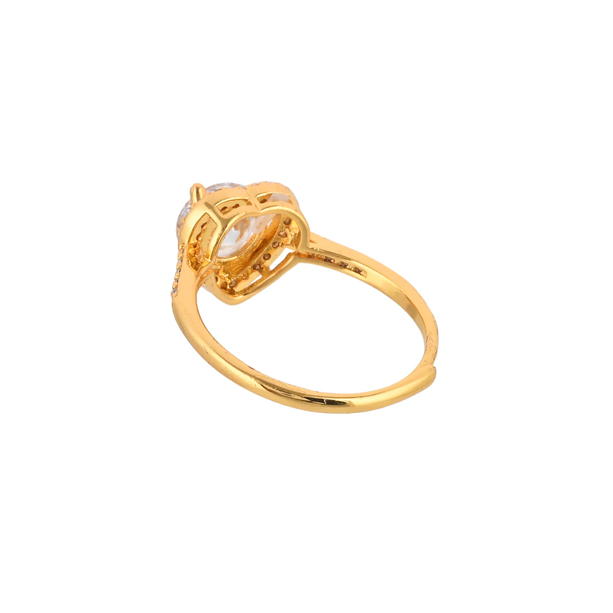 Heart Round Cut Zircon Adorned Gold Plated Brass Ring - Image 5