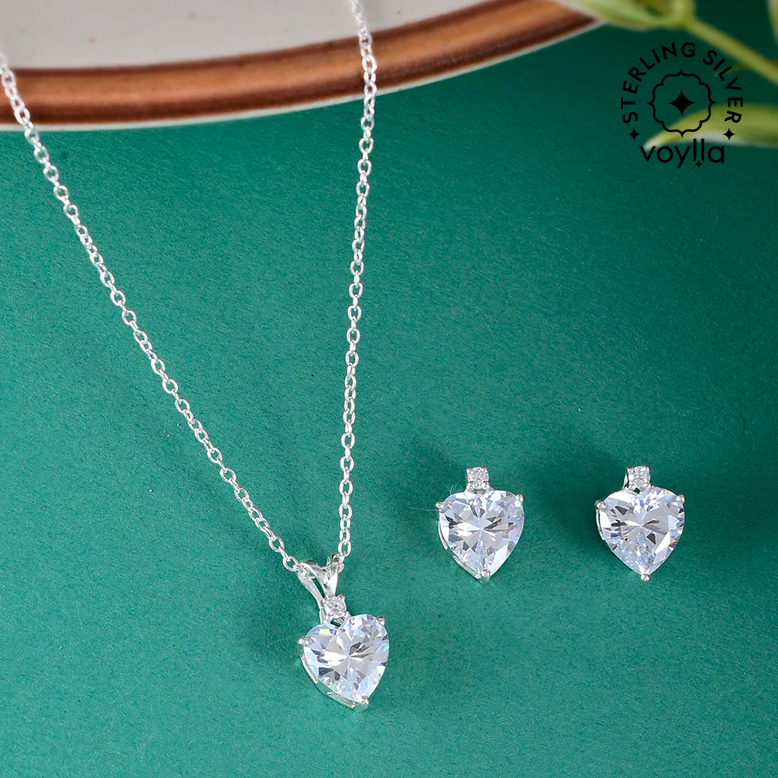 Heart-Shape Beautiful 925 Sterling Silver Pendant Set