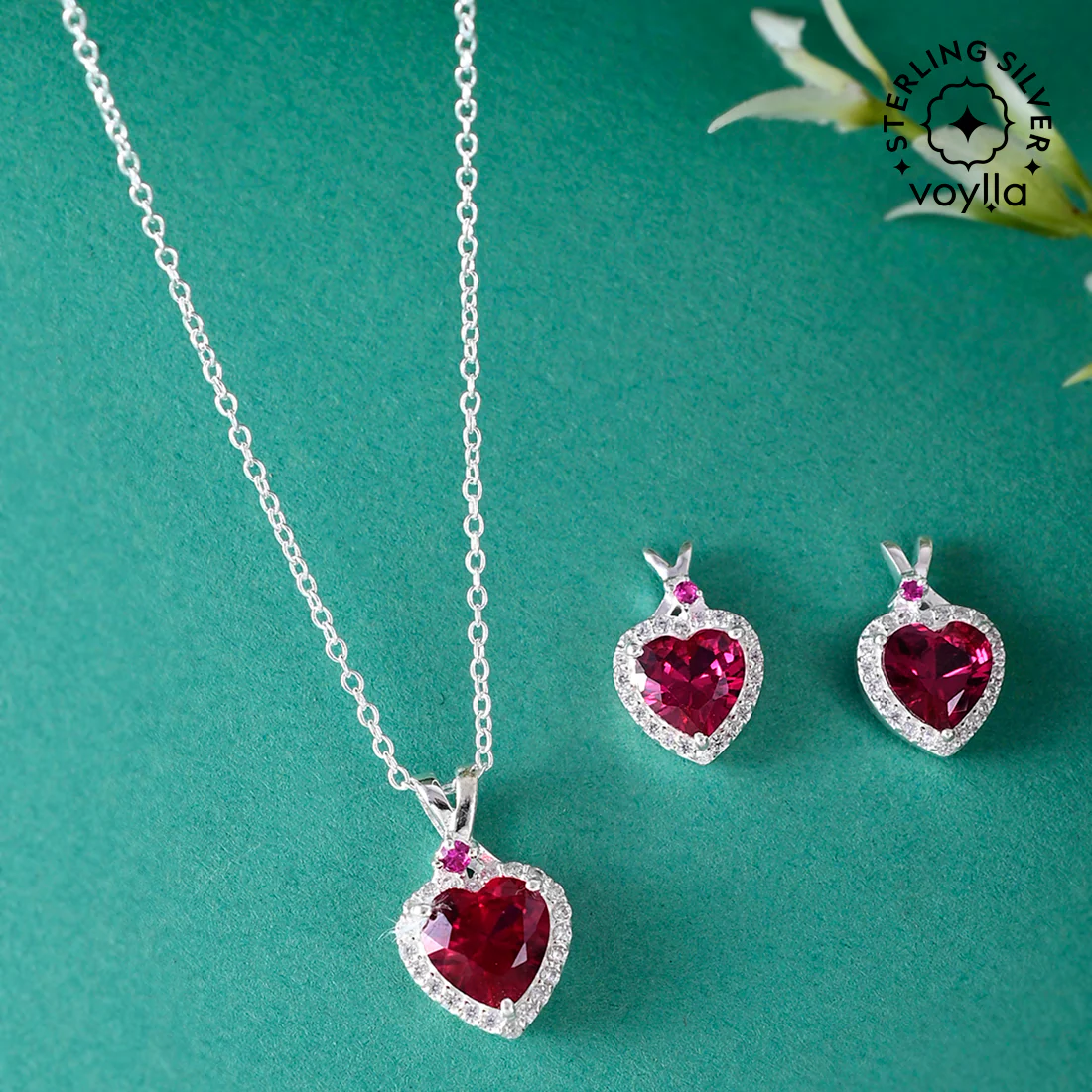 Heart Shaped 925 Silver Pendant Set