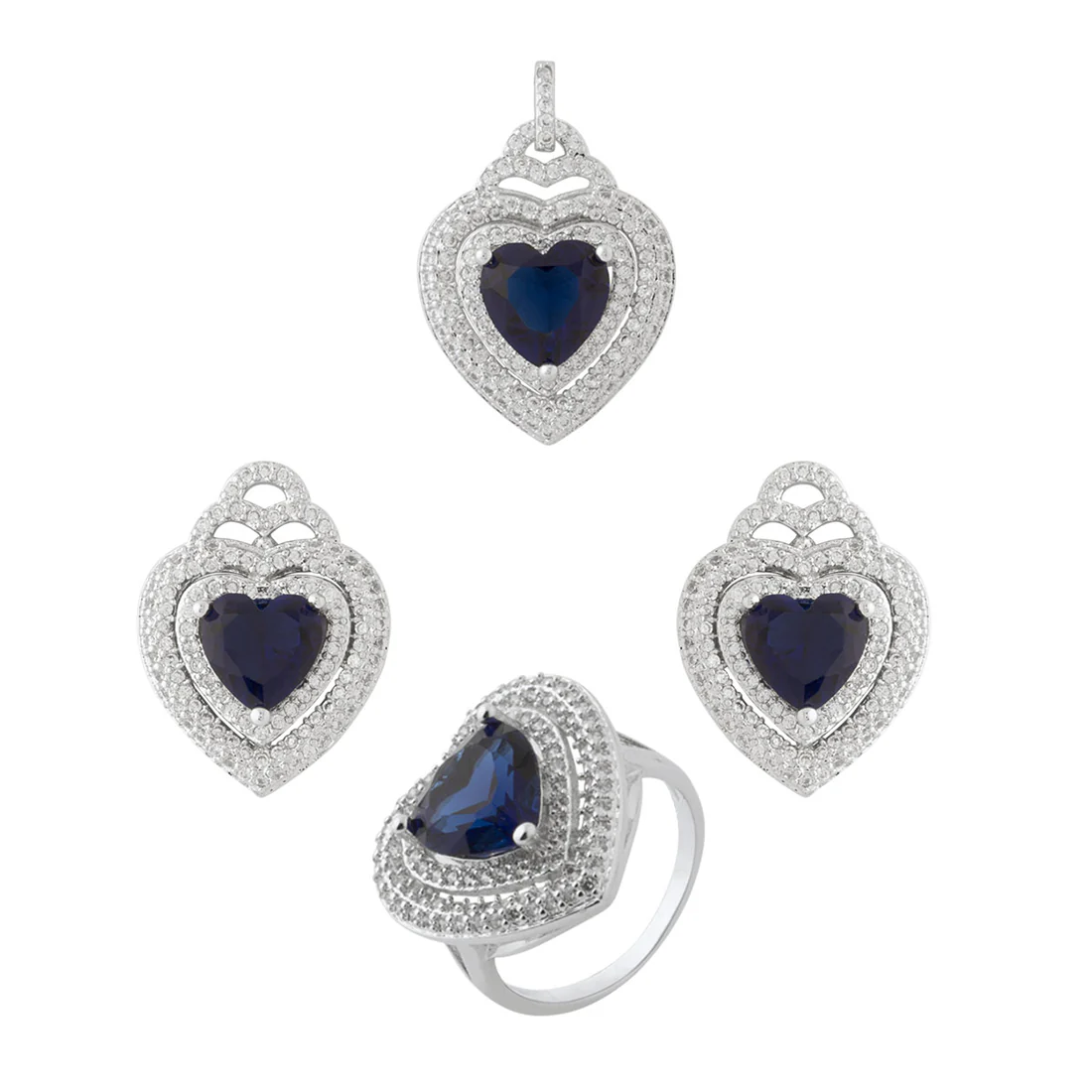 Heart Shaped Blue Stones Mixed Combo Pack Of 3 - Image 3