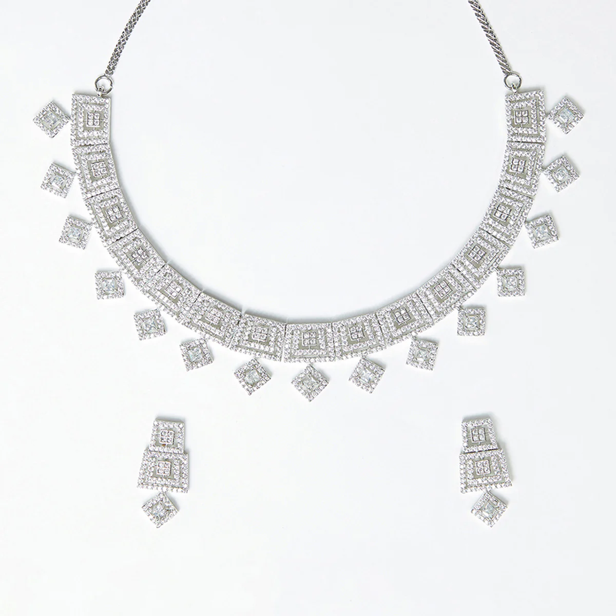 Heavily Embellished Brass Necklace Set from Sparkling Elegance - Image 4