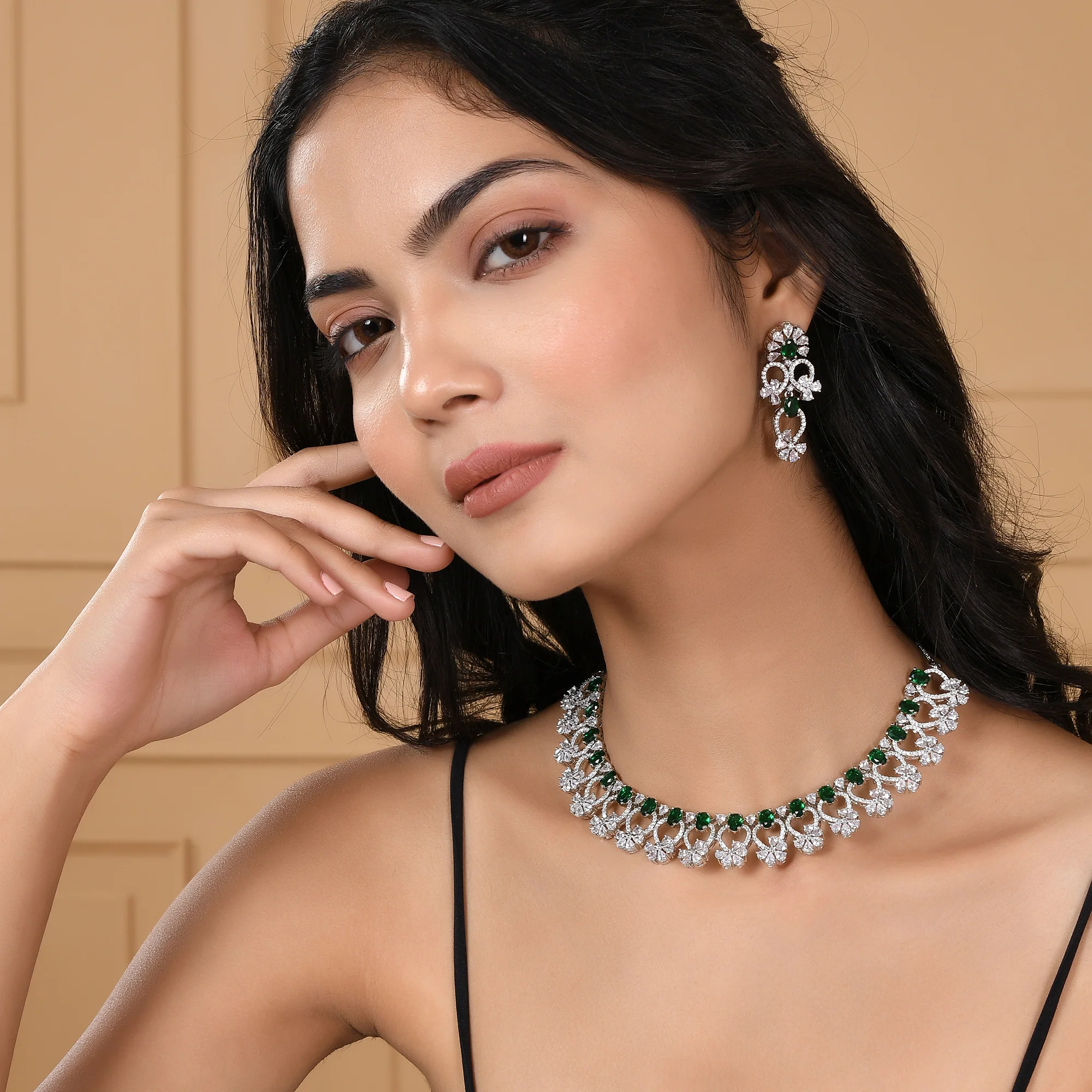Heavily Embellished Brass Silver Plated Jewellery Set - Image 2