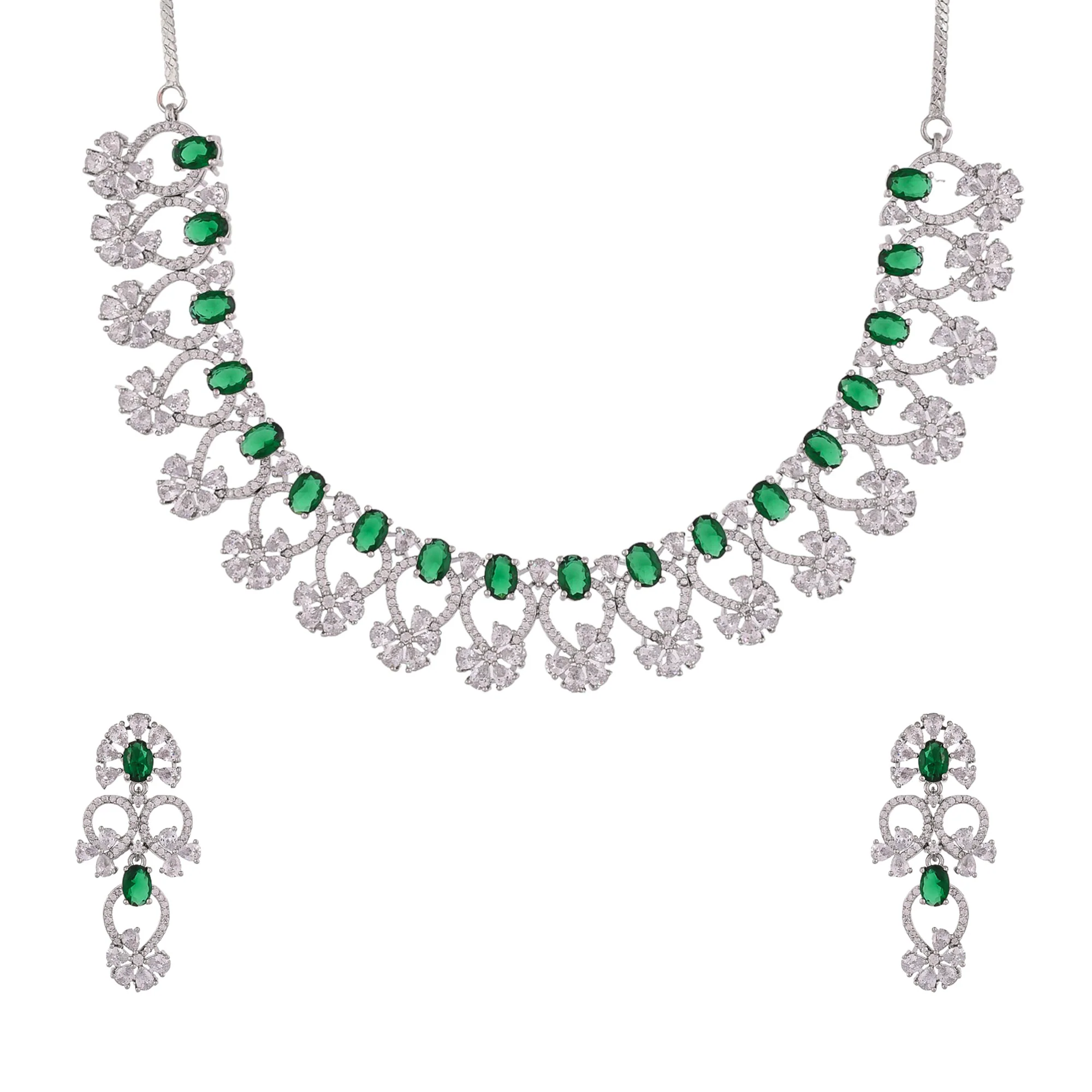 Heavily Embellished Brass Silver Plated Jewellery Set - Image 4