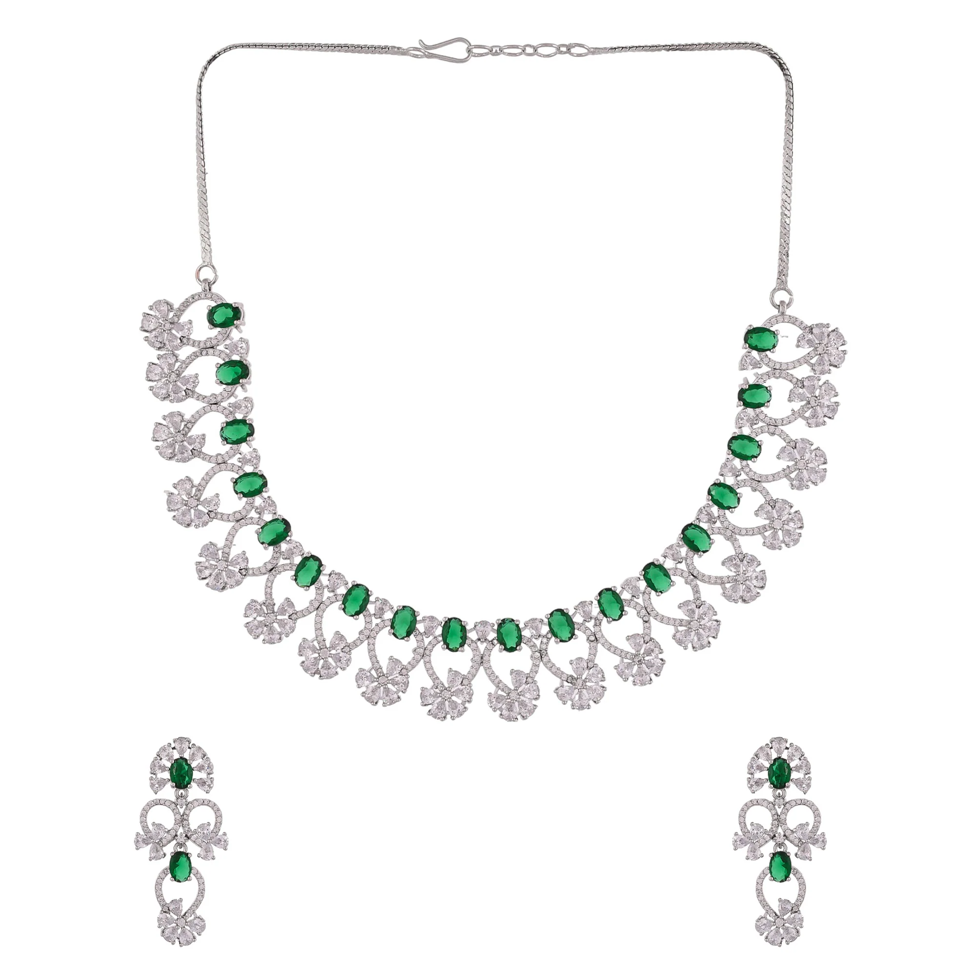 Heavily Embellished Brass Silver Plated Jewellery Set - Image 5